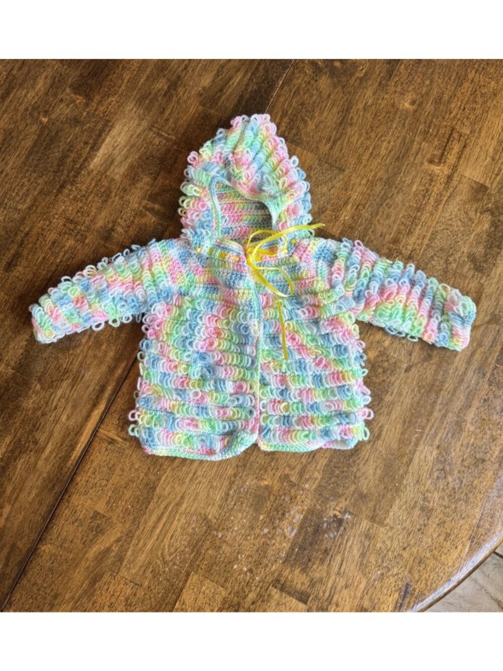 Handmade Crochet Baby Cardigan Sweater & Blanket Set Multicolor Pastel Looped Kn - Picture 2 of 10